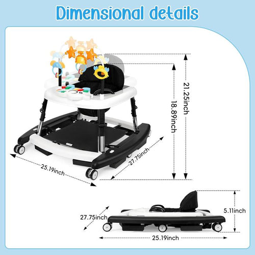 5-in-1 Baby Walker, Foldable Infant Activity Center with Music Toy