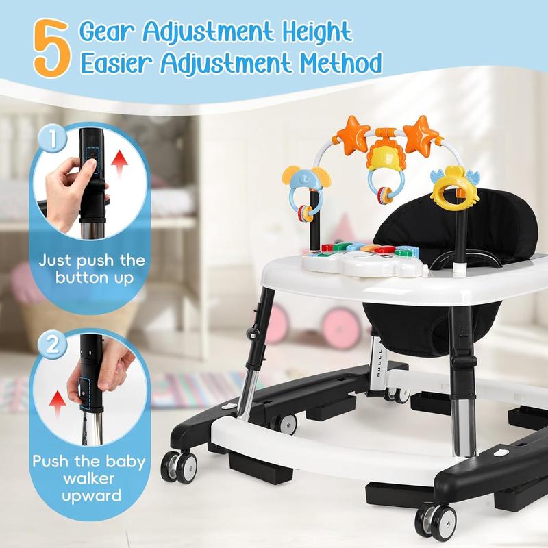 5-in-1 Baby Walker, Foldable Infant Activity Center with Music Toy