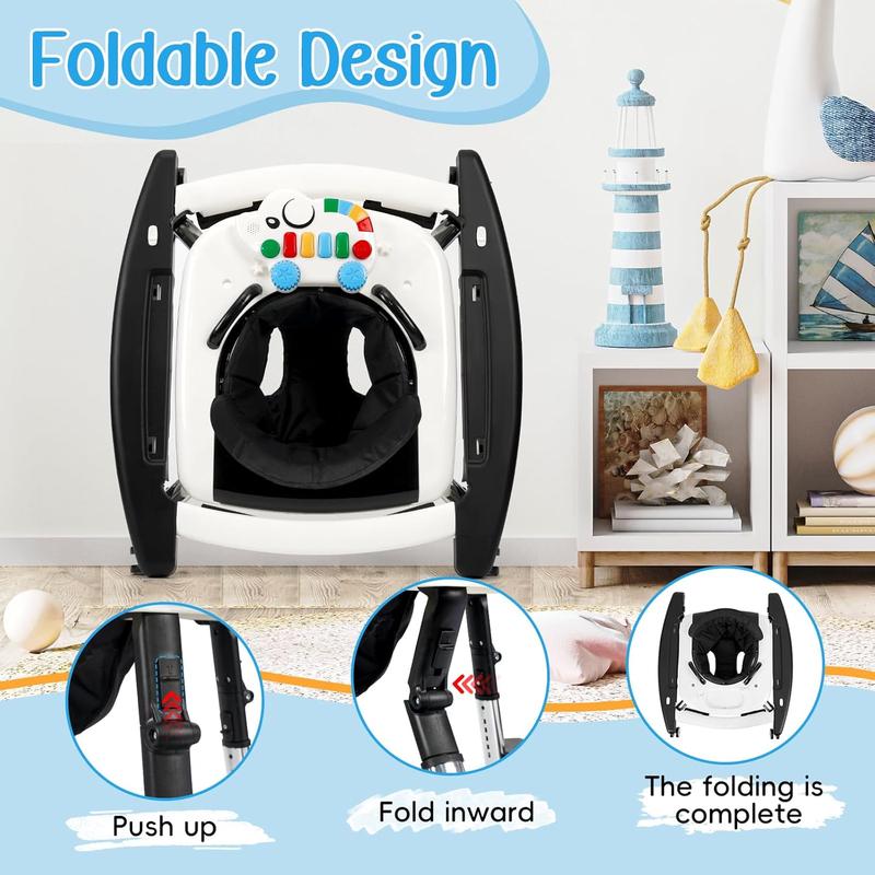 5-in-1 Baby Walker, Foldable Infant Activity Center with Music Toy