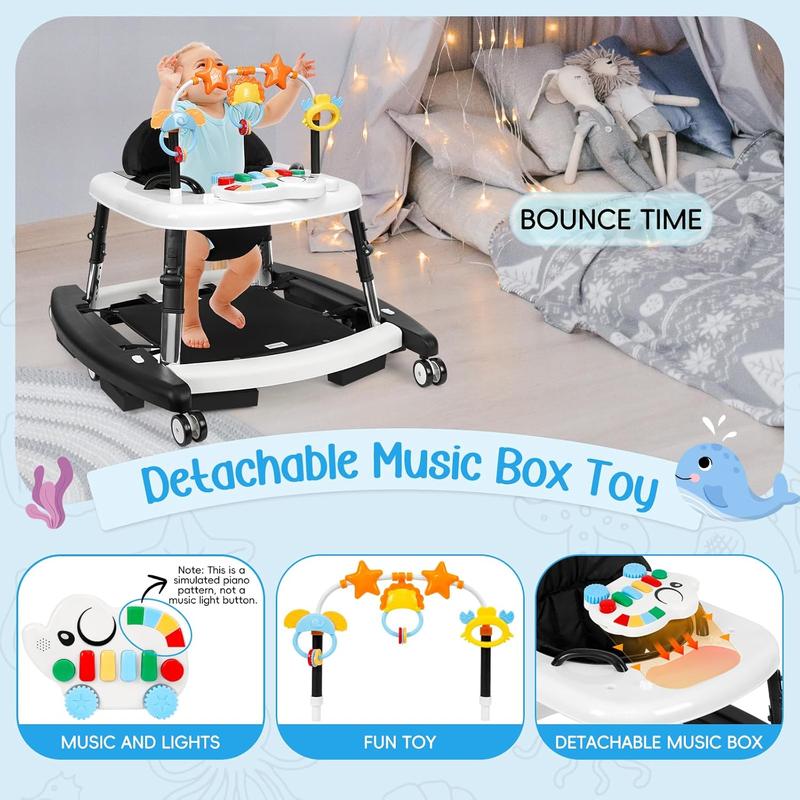 5-in-1 Baby Walker, Foldable Infant Activity Center with Music Toy