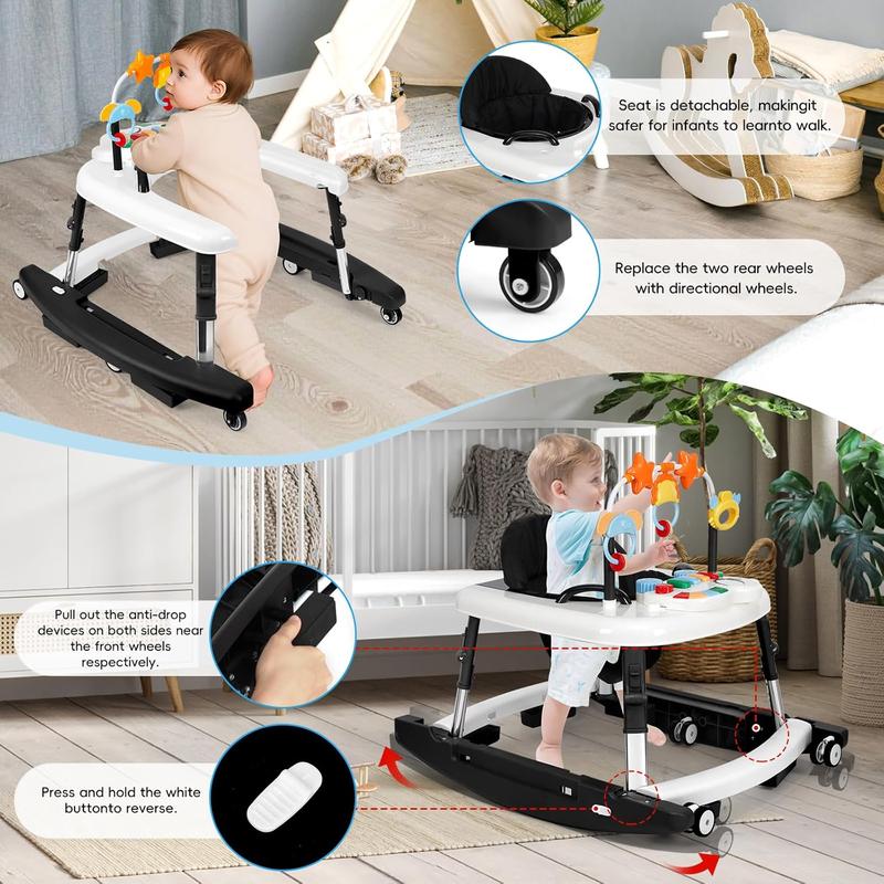 5-in-1 Baby Walker, Foldable Infant Activity Center with Music Toy