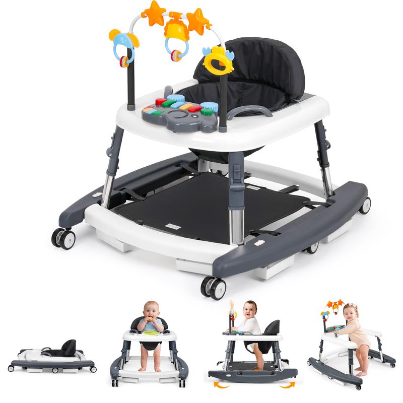 5-in-1 Baby Walker, Foldable Infant Activity Center with Music Toy