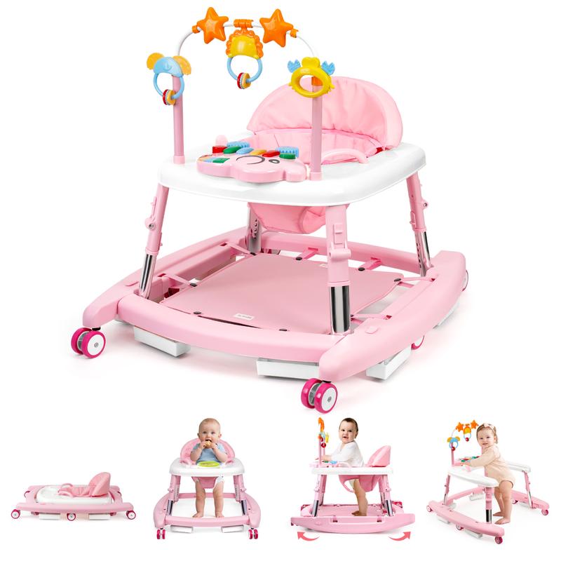 5-in-1 Baby Walker, Foldable Infant Activity Center with Music Toy