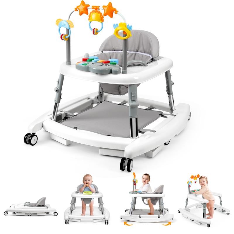 5-in-1 Baby Walker, Foldable Infant Activity Center with Music Toy